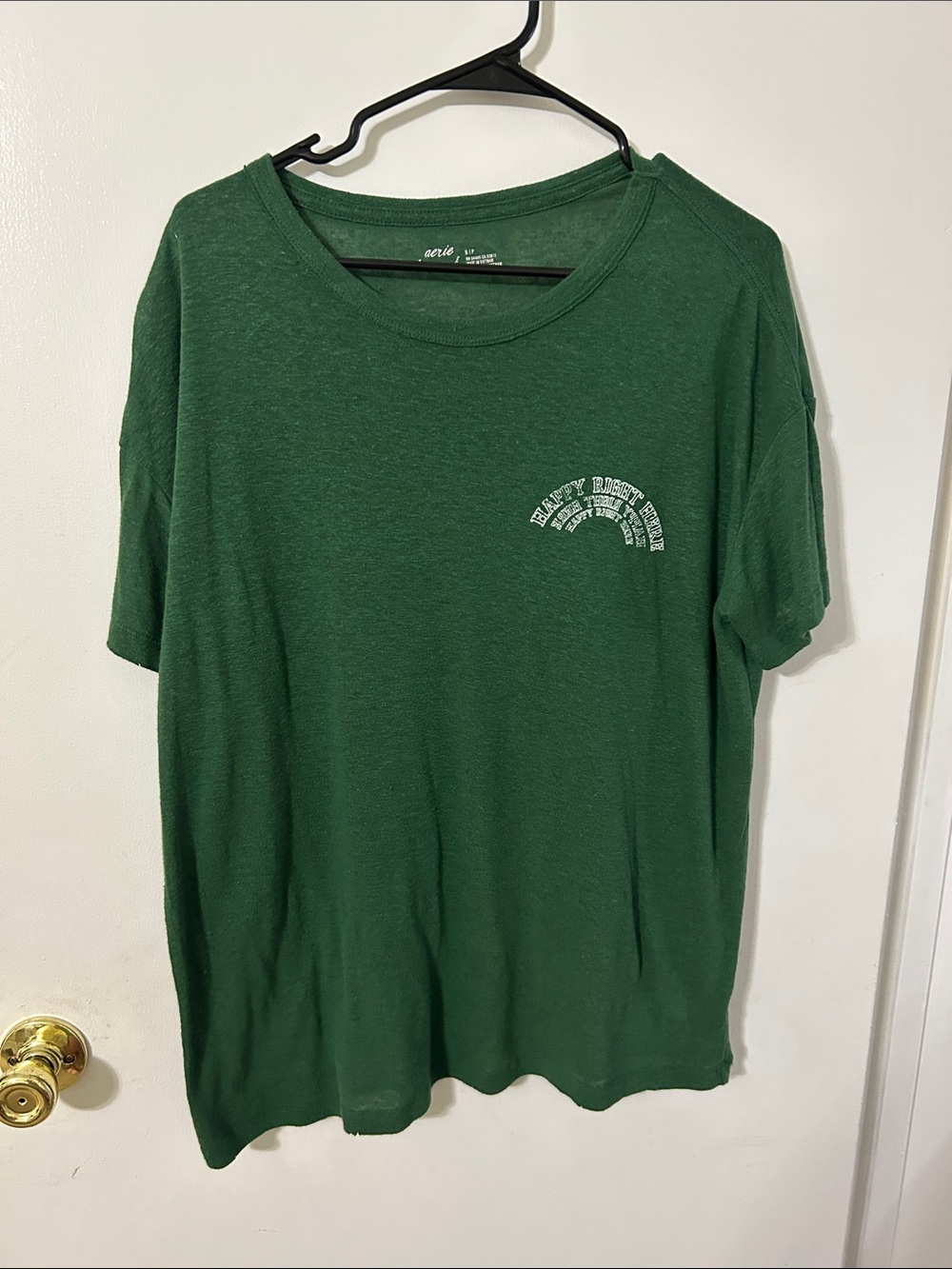aerie Forest Green Crew Neck Tee with Small White Logo